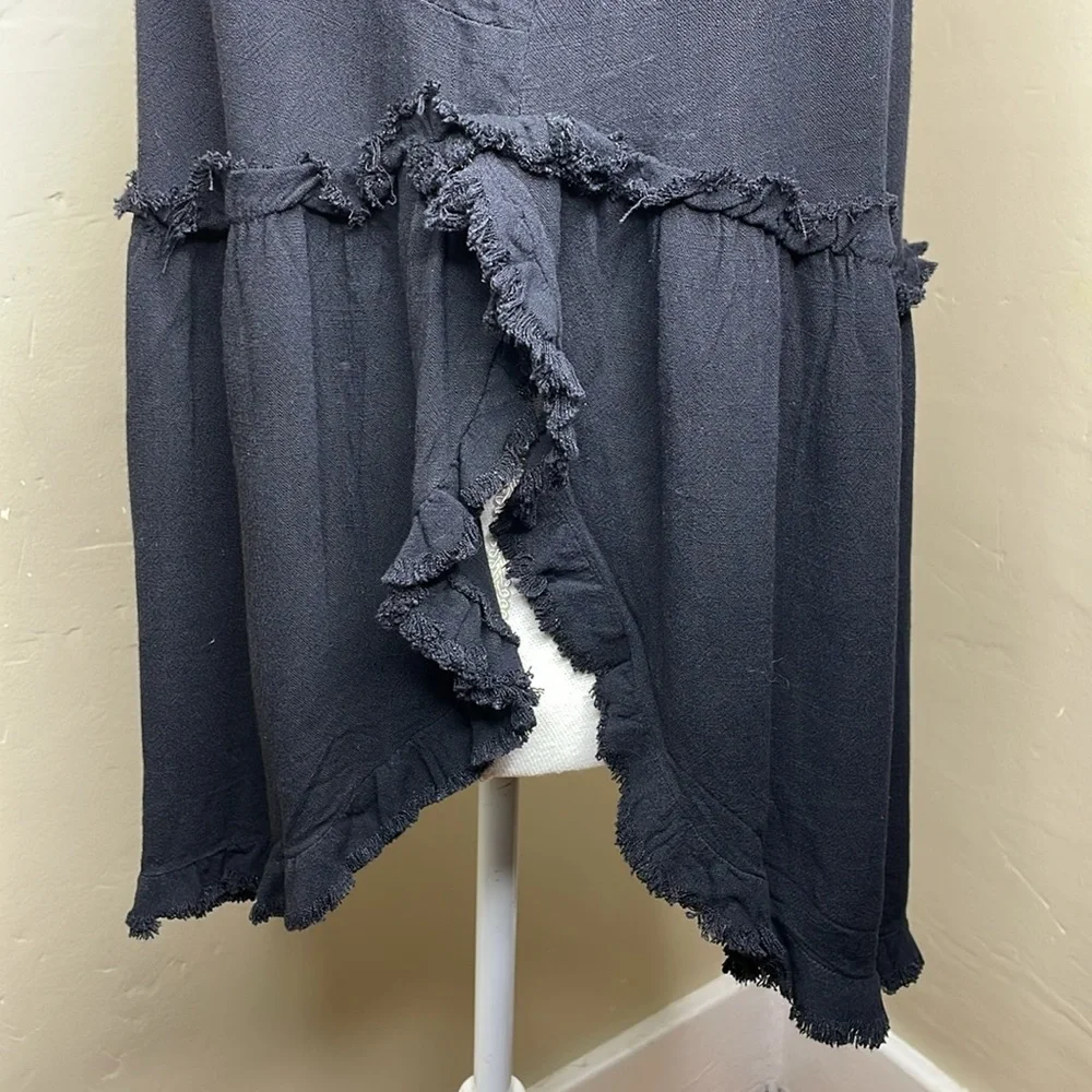 UMGEE Top Black Linen Blend Popover BOHO Side Splits to Waist Sleeveless Small - Picture 6 of 12
